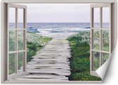 Trend24 - Behang - Venstervoetbrug Op Het Strand - Vliesbehang - Fotobehang Natuur - Behang Woonkamer - 280x200 cm - Incl. behanglijm