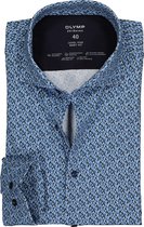 OLYMP Level 5 body fit overhemd 24/7 - licht- met donkerblauw tricot dessin - Strijkvriendelijk - Boordmaat: 42