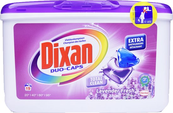 Dixan Duo Caps Wasmiddel Capsules - Lavendel Fresh met Active Stain Remover - 19 wasbeurten