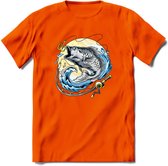 Vissen T-Shirt | Grappig Verjaardag Vis Hobby Cadeau Shirt | Dames - Heren - Unisex | Tshirt Hengelsport Kleding Kado - Oranje - L