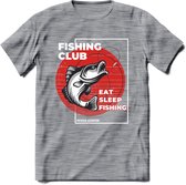 Fishing Club - Vissen T-Shirt | Grappig Verjaardag Vis Hobby Cadeau Shirt | Dames - Heren - Unisex | Tshirt Hengelsport Kleding Kado - Donker Grijs - Gemaleerd - S