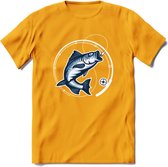 Fishing - Vissen T-Shirt | Grappig Verjaardag Vis Hobby Cadeau Shirt | Dames - Heren - Unisex | Tshirt Hengelsport Kleding Kado - Geel - XL