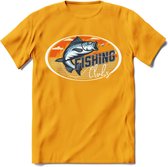 Fishing - Vissen T-Shirt | Grappig Verjaardag Vis Hobby Cadeau Shirt | Dames - Heren - Unisex | Tshirt Hengelsport Kleding Kado - Geel - XL