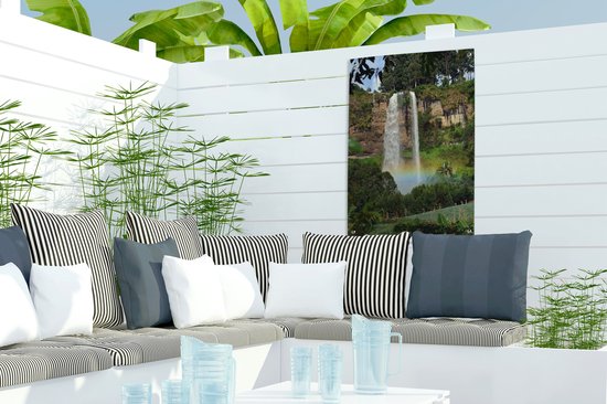 Tuindecoratie Waterval - Planten - Regenboog - 40x60 cm - Tuinposter - Tuindoek - Buitenposter