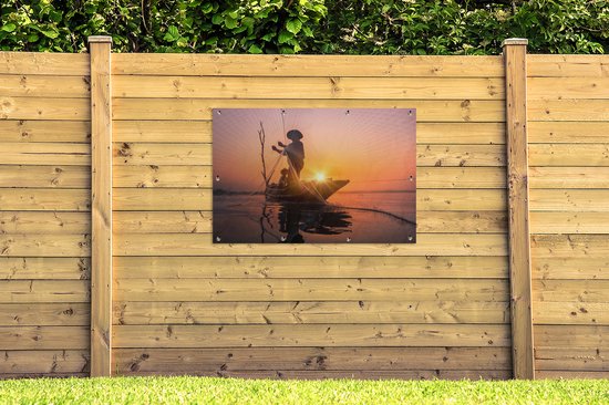 Affiche jardin - Toile Posters de jardin extérieur - Pêcheur au coucher du soleil - 120x80 cm - Jardin