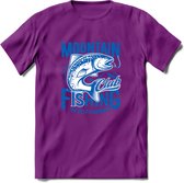 Fishing - Vissen T-Shirt | Grappig Verjaardag Vis Hobby Cadeau Shirt | Dames - Heren - Unisex | Tshirt Hengelsport Kleding Kado - Paars - L