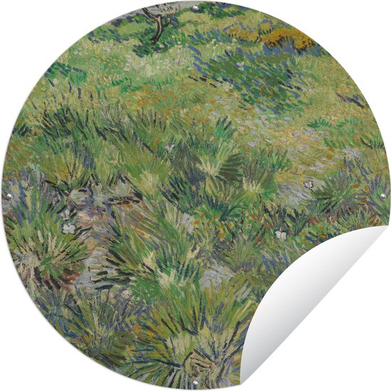 Tuincirkel Grasveld met bloemen en vlinders - Schilderij van Vincent van Gogh - 90x90 cm - Ronde Tuinposter - Buiten