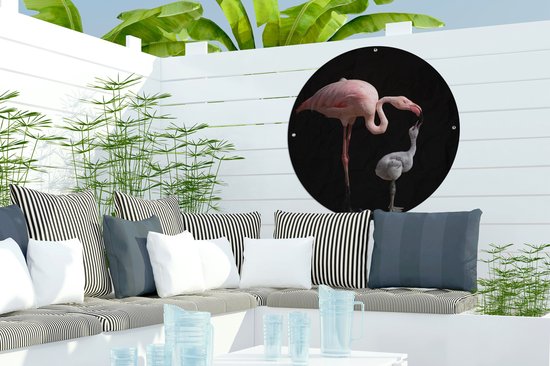 Garden Circle Flamingo Mère avec Enfant - 60x60 cm - Affiche de Jardin Ronde - Extérieur