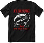 Fishing Has No Age Limit - Vissen T-Shirt | Blauw | Grappig Verjaardag Vis Hobby Cadeau Shirt | Dames - Heren - Unisex | Tshirt Hengelsport Kleding Kado - Zwart - XL