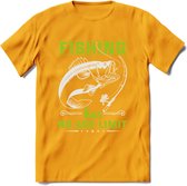 Fishing Has No Age Limit - Vissen T-Shirt | Groen | Grappig Verjaardag Vis Hobby Cadeau Shirt | Dames - Heren - Unisex | Tshirt Hengelsport Kleding Kado - Geel - L