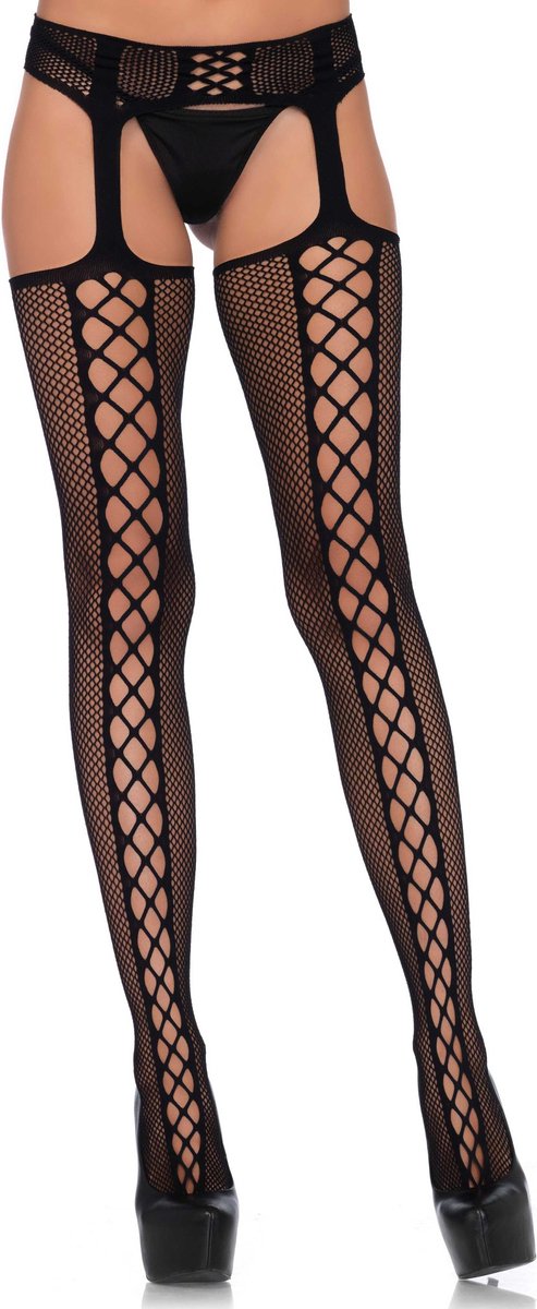 Lace up backseam stockings