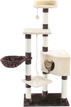 Luxe Houten Krabpaal voor Katten - Kattenboom - Speelhuis Voor Katten - Klimboom van Hout en Sisal Touw - Kattenspeelgoed/Kattenmand - Beige 138 cm
