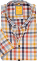 Redmond modern fit overhemd - korte mouw - Oxford - blauw - wit - geel en oranje geruit - Strijkvriendelijk - Boordmaat: 41/42