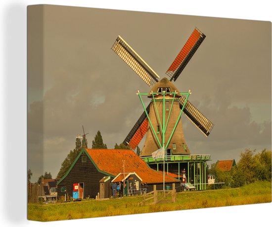 Canvas Schilderij Weergave van een windmolen op de Zaanse Schans, Nederland - Wanddecoratie