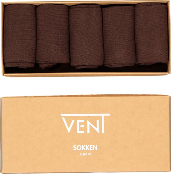 VENT herensokken katoen (5-pack) - donkerbruin - Maat: