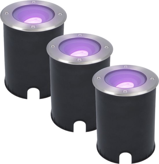 HOFTRONIC™ 3x Lilly Smart LED Grondspot - Kantelbaar - Overrijdbaar - Rond - RVS - RGBWW - 5.5 Watt - IP67 waterdicht - 3 jaar garantie