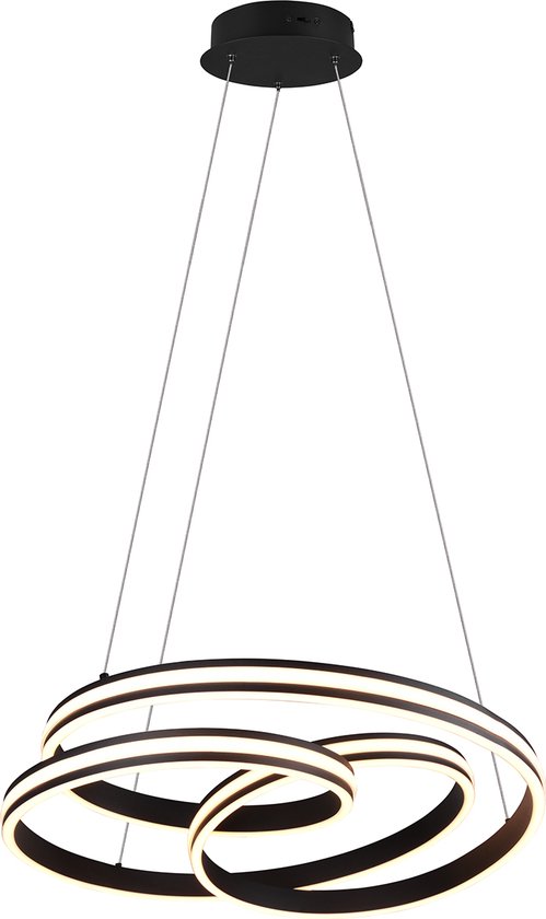 LED Hanglamp - Trion Yarino - 60W - Aanpasbare Kleur - Dimbaar - Rond - Mat Zwart - Aluminium