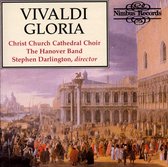 Albumhoes met de titel Vivaldi Gloria, Christ Church Cathedral Choir, The Hanover Band, Stephen Darlington, director. Rechtsboven Nimbus Records. Achtergrondafbeelding van een drukke stadsscène met gebouwen en water.
