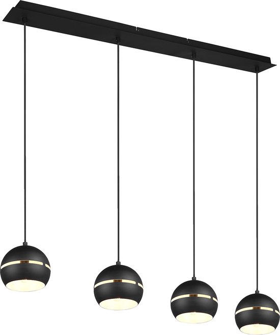 LED Hanglamp - Hangverlichting - Trion Flatina - E14 Fitting - 4-lichts - Rechthoek - Mat Zwart - Aluminium