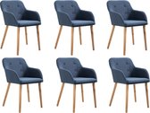 Decoways - Eetkamerstoelen 6 st stof en massief eikenhout blauw