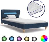 Decoways - Bed met LED en traagschuim matras stof blauw 90x200 cm