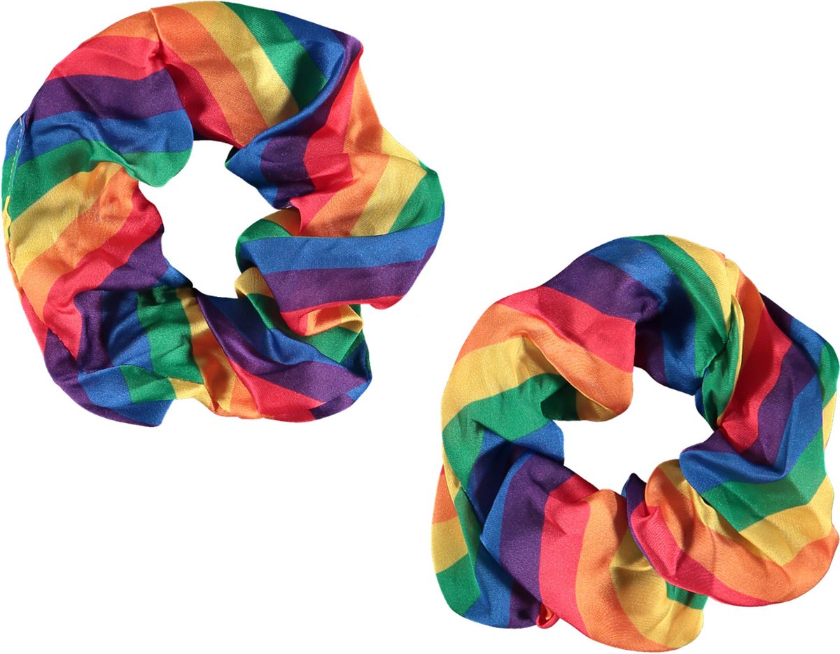 Apollo - Feest schrunchie - 2 stuks rainbow kleuren one size - Carnaval accessoires - Carnaval - Feestkleding