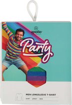 Apollo - Party T-shirt heren lange mouwen - Strepen - Rainbow- Maat L - Carnaval - Carnavalskleding heren - Carnavalskleding - Feestkleding