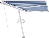 Decoways - Luifel vrijstaand handmatig uittrekbaar 350x250 cm blauw en wit