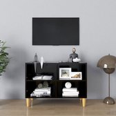 Decoways - Tv-meubel met massief houten poten 69,5x30x50 cm zwart