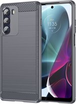 Motorola Moto G200 Hoesje - MobyDefend TPU Gelcase - Geborsteld Metaal + Carbonlook - Grijs - GSM Hoesje - Telefoonhoesje Geschikt Voor: Motorola Moto G200