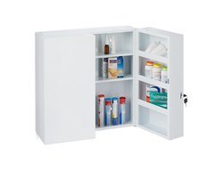 medicijnkast XXL - 2 deuren - staal - 11 vakken - afsluitbaar - 53 x 52,5 x 19,5 cm - wit