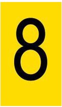 Mini cijfer stickers 8, geel zwart 9 x 13 mm - 110/vel