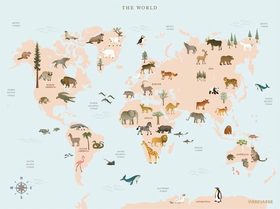 ViSSEVASSE Carte du Monde Animal - Affiche - M