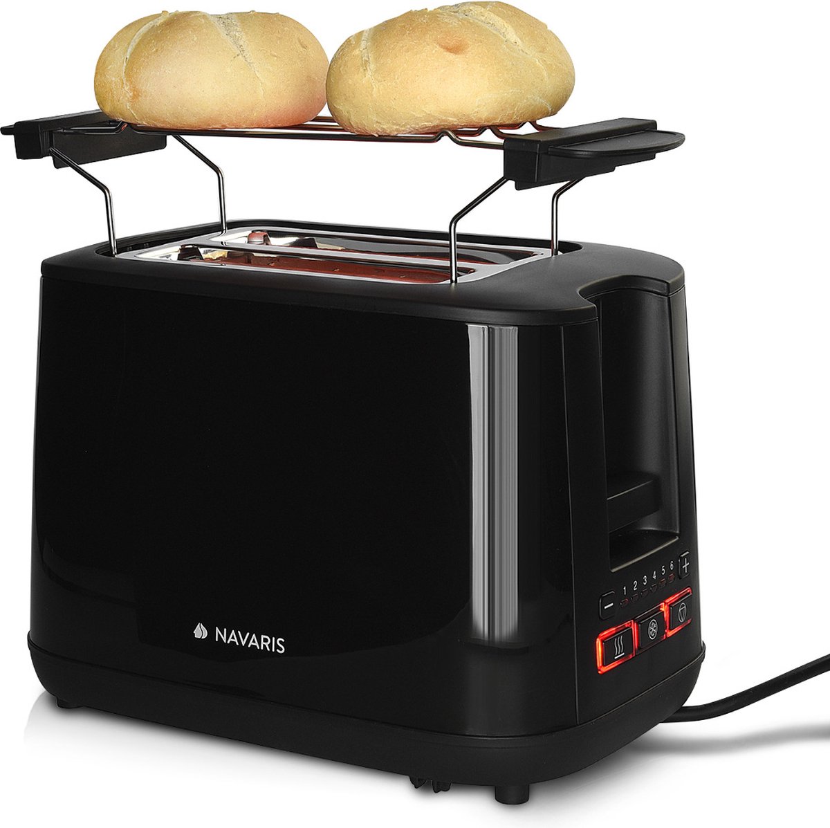 Navaris Broodrooster Met Dubbel Rek - Met Broodjesopzetstuk En 2 Extra Grote Toastsleuven 6 Standen Voor Toast Perfectie 1000 W Zwart
