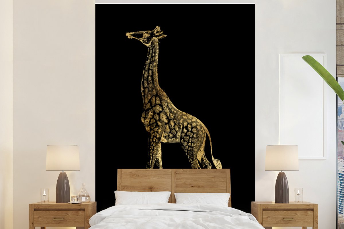 Behang - Fotobehang Giraf - Vintage - Goud - Breedte 170 cm x hoogte 260 cm