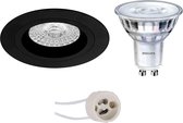 LED Spot Set - Pragmi Rodos Pro - GU10 Fitting - Inbouw Rond - Mat Zwart - Ø93mm - Philips - SceneSwitch 827 36D - 1.5W-5W - Warm Wit 2200K-2700K - Dimbaar - BSE