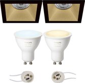 Pragmi Pollon Pro - Inbouw Vierkant - Mat Zwart/Goud - Verdiept - 82mm - Philips Hue - LED Spot Set GU10 - White Ambiance - Bluetooth - BES LED