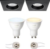 Luxino Rodos Pro - Inbouw Vierkant - Mat Zwart - 93mm - Philips Hue - LED Spot Set GU10 - White Ambiance - Bluetooth