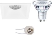 LED Spot Set - Prima Pollon Pro - GU10 Fitting - Inbouw Vierkant - Mat Wit - Verdiept - 82mm - Philips - CorePro 827 36D - 3.5W - Warm Wit 2700K