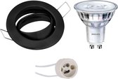 LED Spot Set - GU10 Fitting - Inbouw Rond - Mat Zwart - Kantelbaar Ø82mm - Philips - SceneSwitch 827 36D - 1.5W-5W - Warm Wit 2200K-2700K - Dimbaar