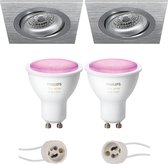 Proma Borny Pro - Inbouw Vierkant - Mat Zilver - Kantelbaar - 92mm - Philips Hue - LED Spot Set GU10 - White and Color Ambiance - Bluetooth