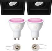 Prima Domy Pro - Inbouw Vierkant - Mat Zwart - Verdiept - Kantelbaar - 105mm - Philips Hue - LED Spot Set GU10 - White and Color Ambiance - Bluetooth