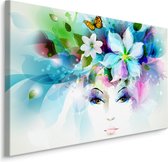 Schilderij - Gezicht van een Vrouw met Bloemen, Print op Canvas, Premium Print