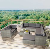 Decoways - 10-delige Loungeset met kussens poly rattan grijs