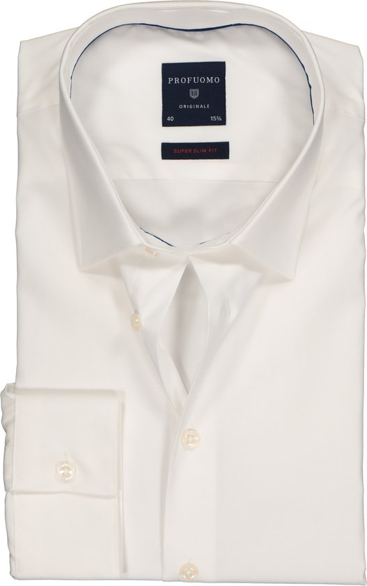 Profuomo Originale super slim fit overhemd - stretch poplin - wit - Strijkvriendelijk - Boordmaat: 43