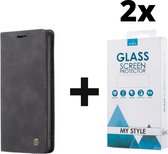 CaseMe Bookcase Pasjeshouder Hoesje Samsung Galaxy A41 Zwart - 2x Gratis Screen Protector - Telefoonhoesje - Smartphonehoesje