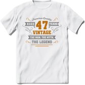 47 Jaar Legend T-Shirt | Goud - Zilver | Grappig Verjaardag Cadeau | Dames - Heren | - Wit - XL