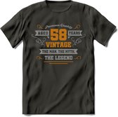 58 Jaar Legend T-Shirt | Goud - Zilver | Grappig Verjaardag Cadeau | Dames - Heren | - Donker Grijs - XXL