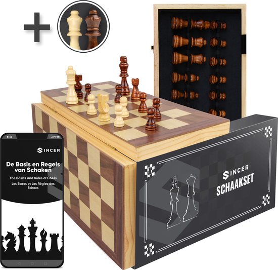 Sincer Schaakbord met Staunton Schaakstukken – 2 EXTRA Koninginnen – Inclusief E-book met Schaakregels - Houten Handgemaakte Schaakset/Schaakspel voor Volwassenen – GROOT FORMAAT van 38x38cm - Chess Board/Set