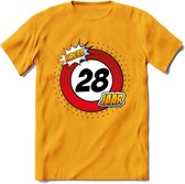 28 Jaar Hoera Verkeersbord T-Shirt | Grappig Verjaardag Cadeau | Dames - Heren | - Geel - XXL